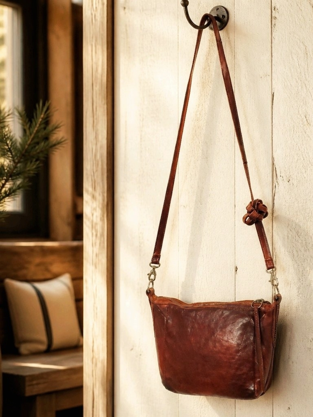 Vintaged Fossil "Issue No. 1954" Heritage Brown Leather Multi-Zip Crossbody Bag